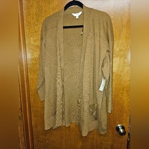Terra & Sky Taupe/Brown Color Open Front Cardigan Sweater - Front Pockets